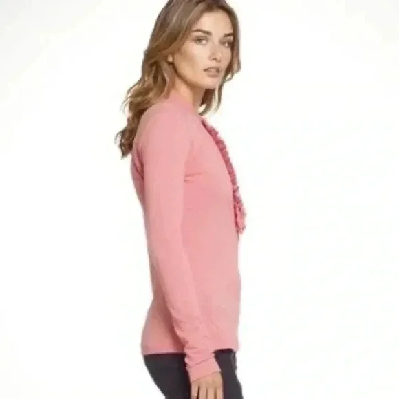 Tory Burch ruffle button long sleeve top Romilly pink coral salmon medium - Picture 5 of 13